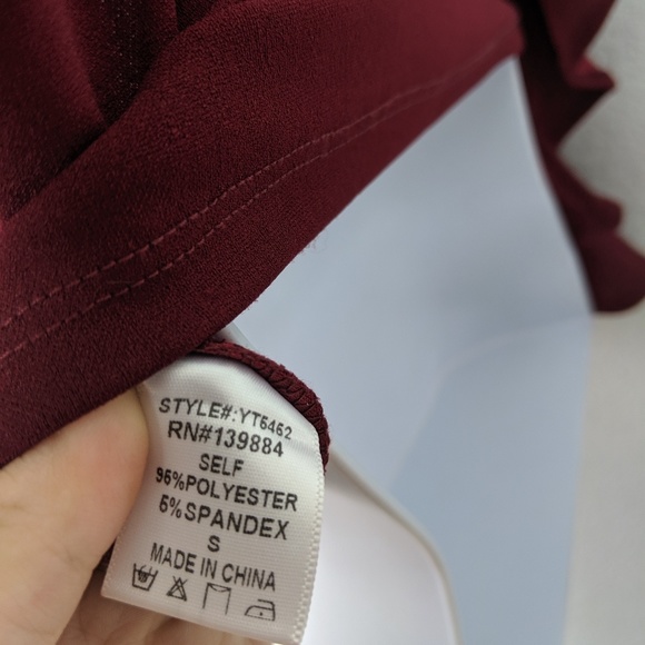 Windsor Burgundy Red Crop Top Ruffle Sleeve Blouse - Picture 5 of 6